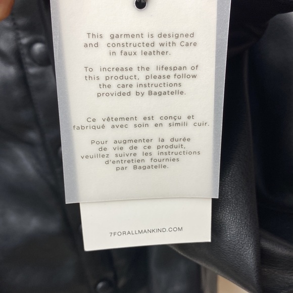 7 for all mankind Faux leather puff sleeve top NWT! Size S, black - Picture 8 of 15